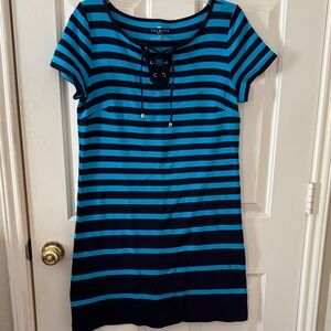 Talbots Teal and Black Striped Dress